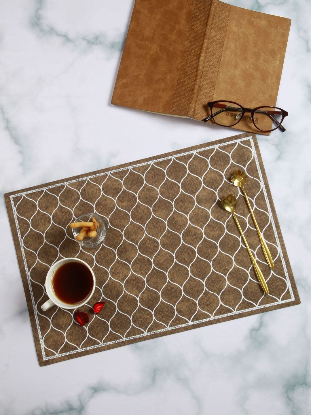 OBSESSIONS 6-Pcs Brown & White Printed Heat-Resistant Rectangle Table Placemats-image-16