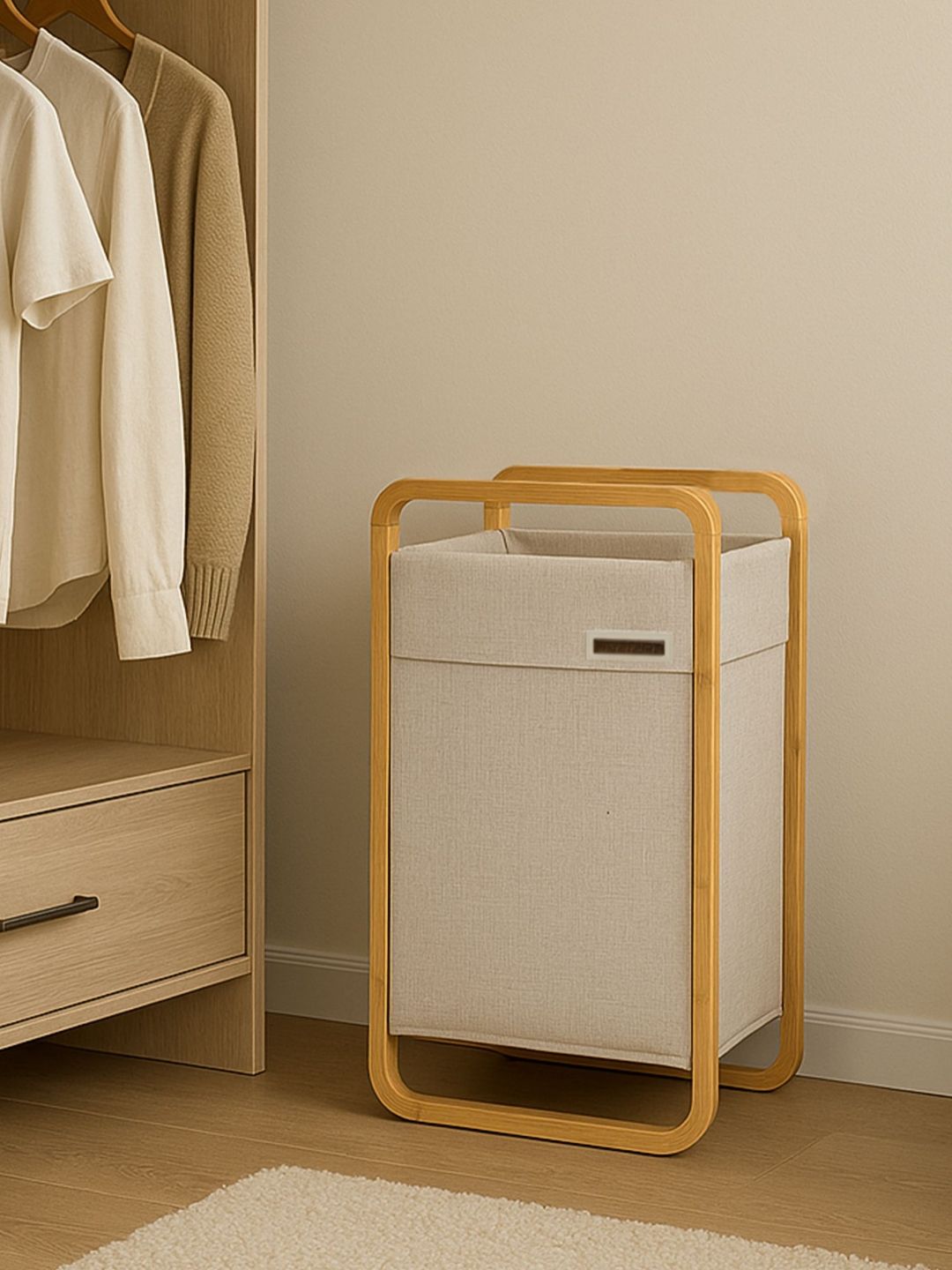 OBSESSIONS Beige Large Foldable Laundry Storage Basket-picture-57