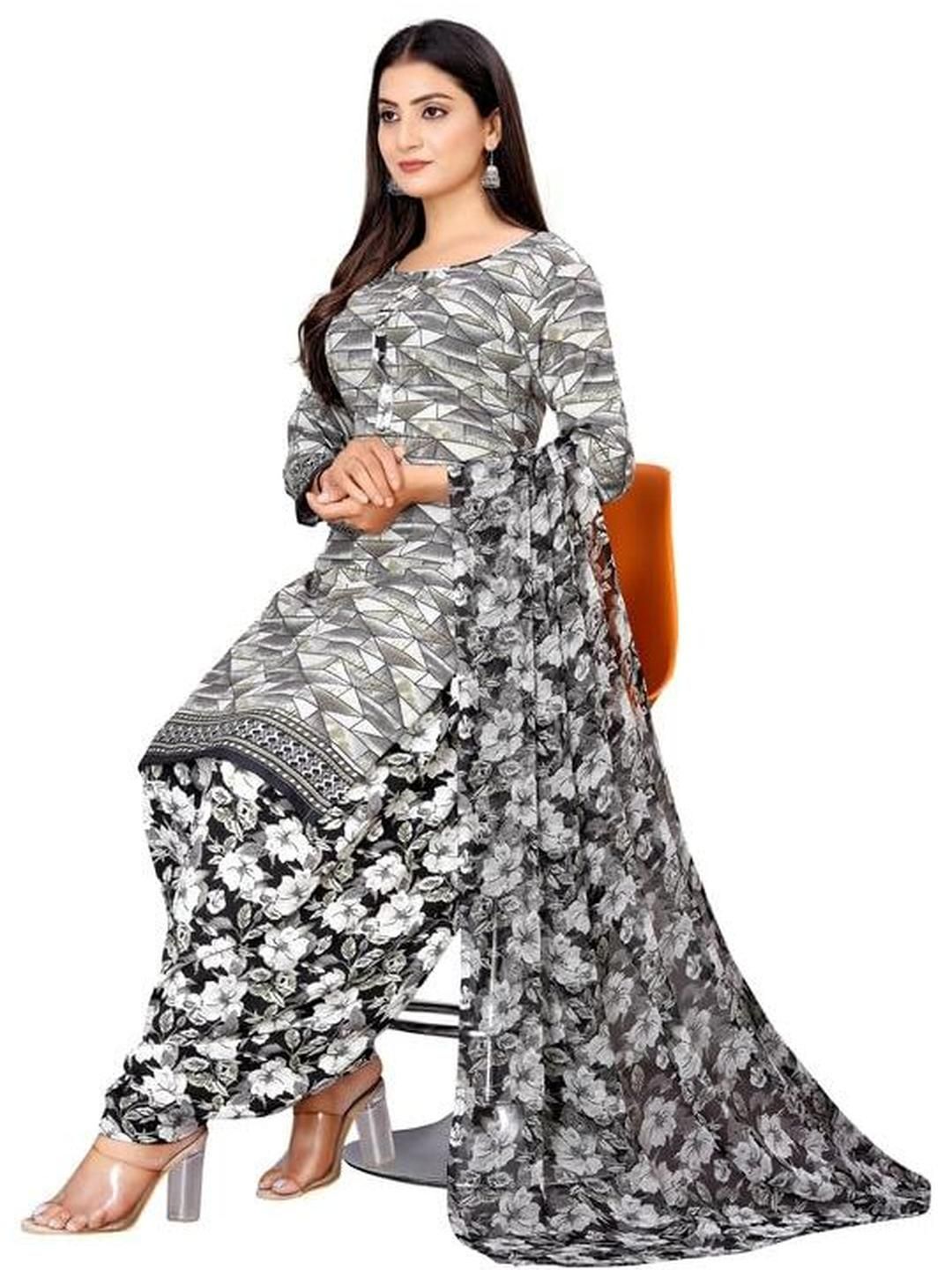 Attigo Women Printed Grey Unstitched Kurta & Patiyala With Dupatta Dress Material-image-40