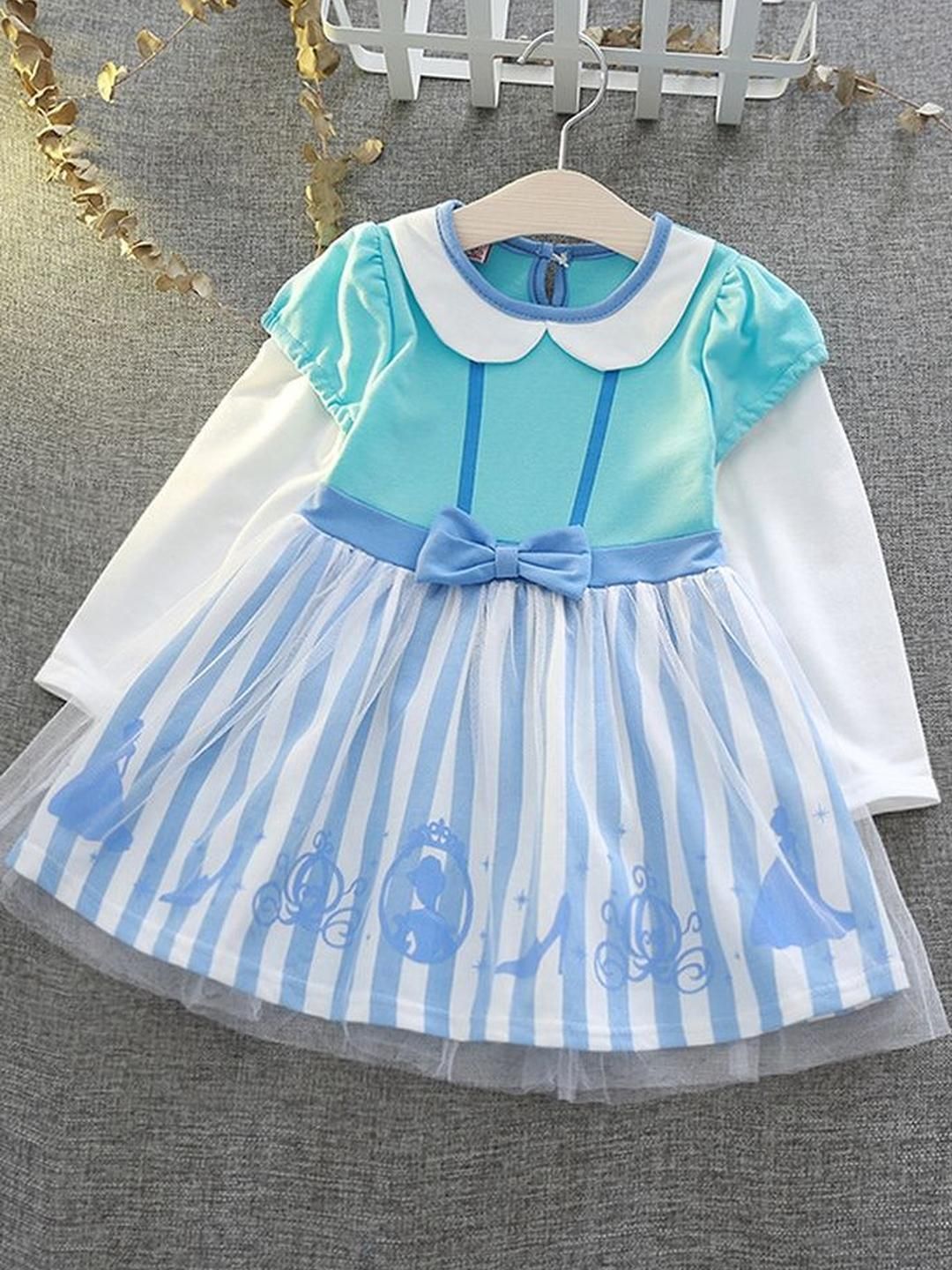 LULU & SKY Girls Cinderella Bow Detail Cotton Full Sleeve Fit & Flare Dress-picture-53