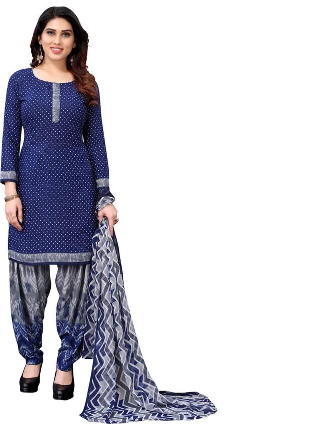 Unstitched Printed Cotton Blend Kurta & Patiyala Dress Material with Dupatta-image-45
