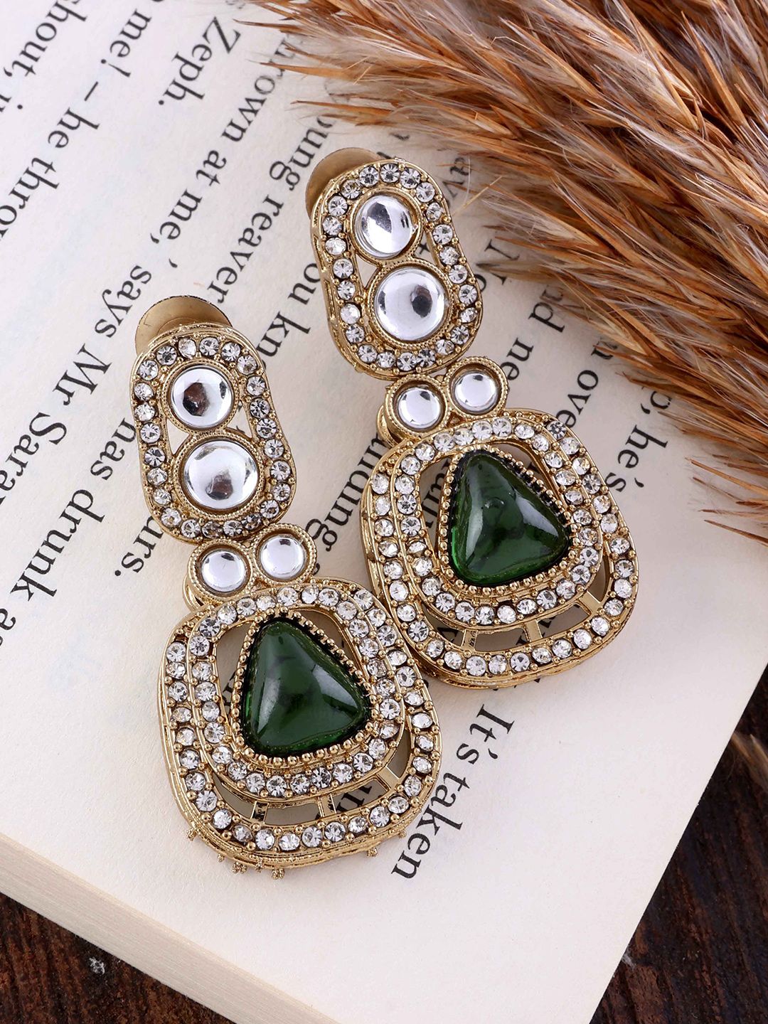 SHONA'S STYLE Brass-Plated Zircon Studded Triangular Shaped Drop Earrings-picture-35