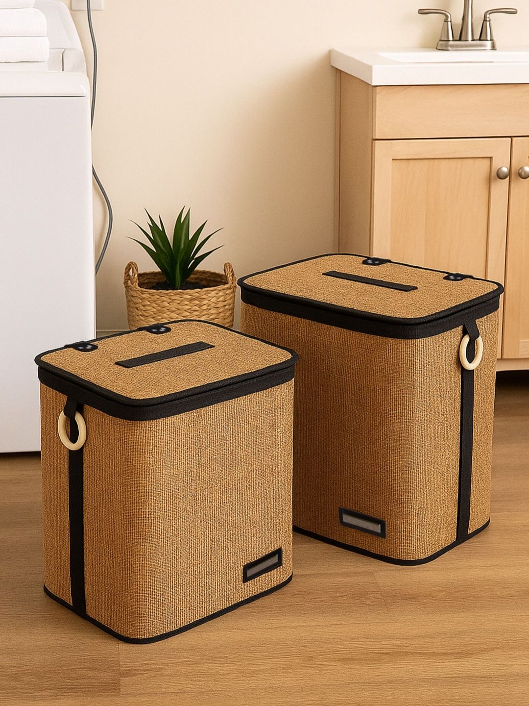OBSESSIONS 2-Pcs Black & Brown Foldable Laundry Storage Basket-image-19