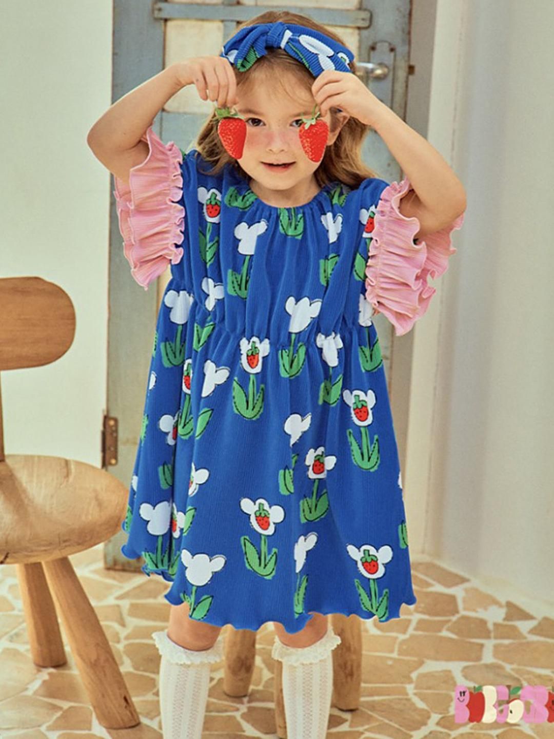 LULU & SKY Girls Floral Printed Flutter Sleeves Fit and Flare Dress-image-47