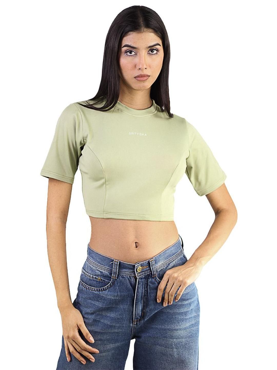 ARTYSKA Women Solid Round Neck Fitted Crop Top-picture-28