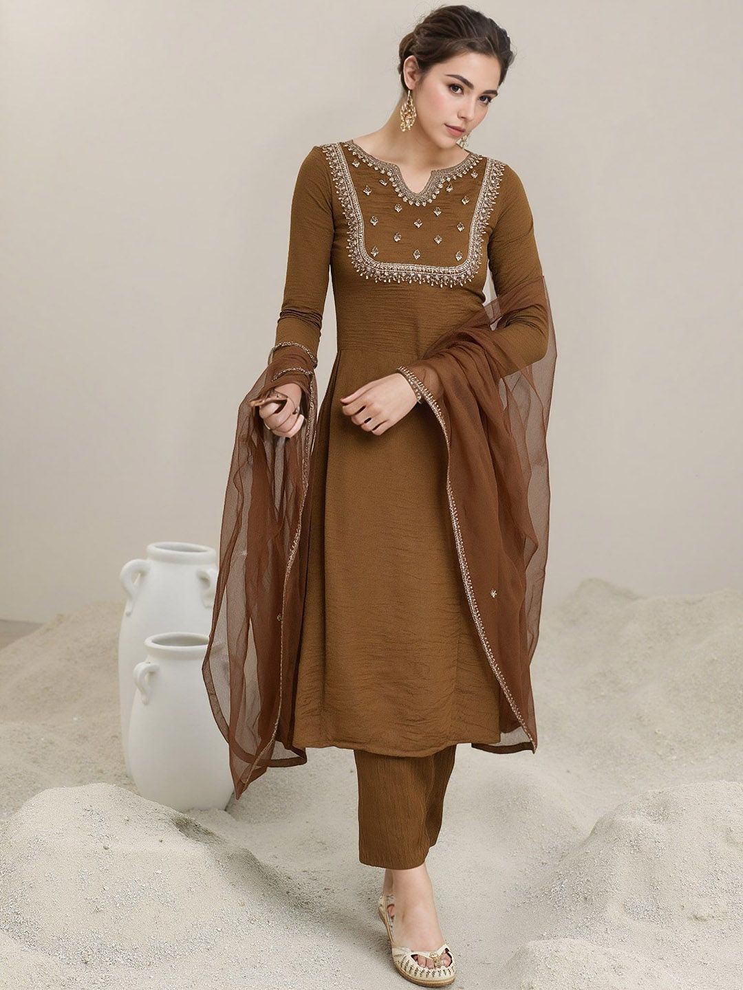 Moda Rapido Women Ethnic Motifs Embroidered Regular Kurta & Trousers With Dupatta