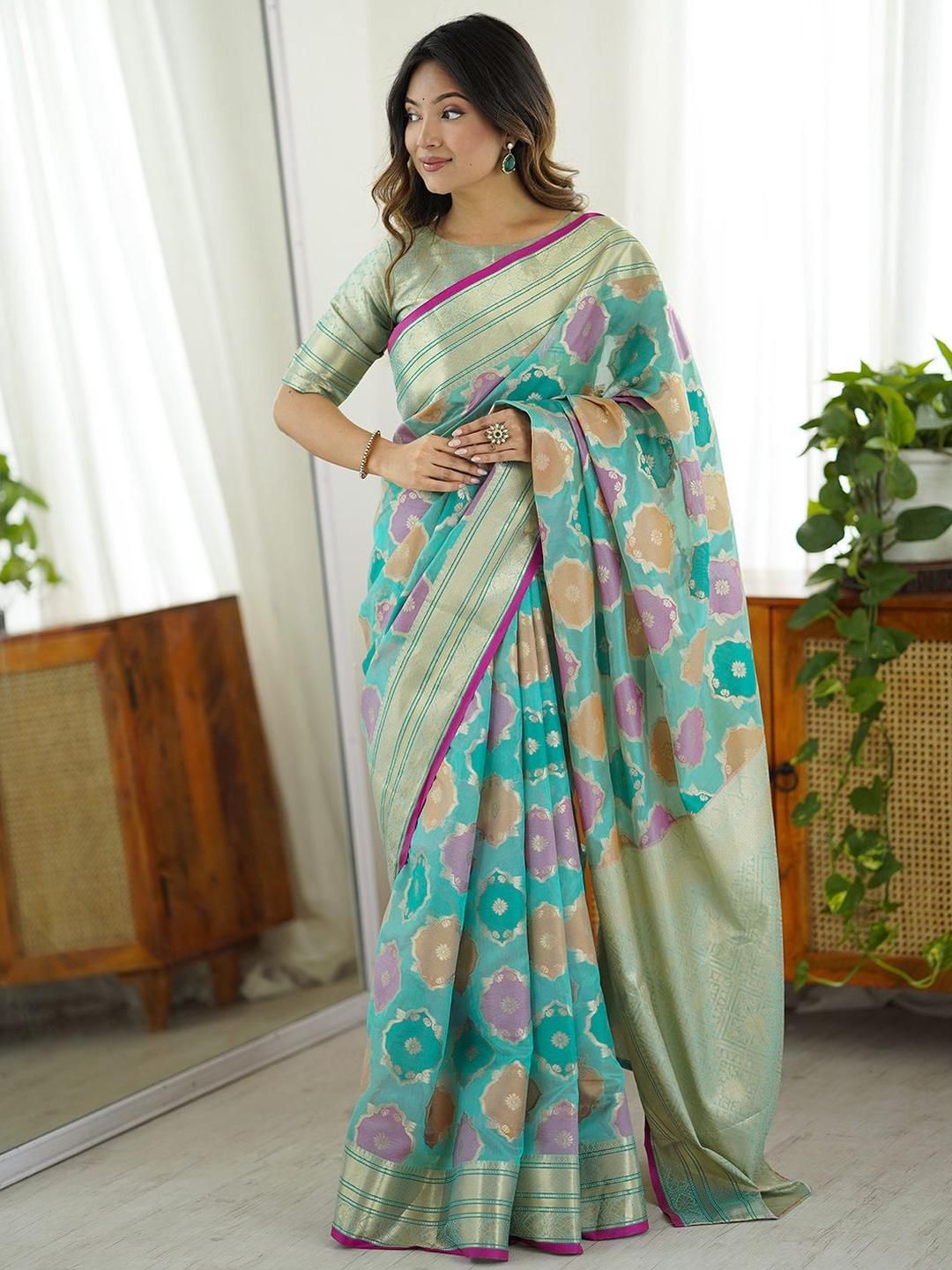 Satrani Woven Design Zari Pure Silk Saree-picture-48