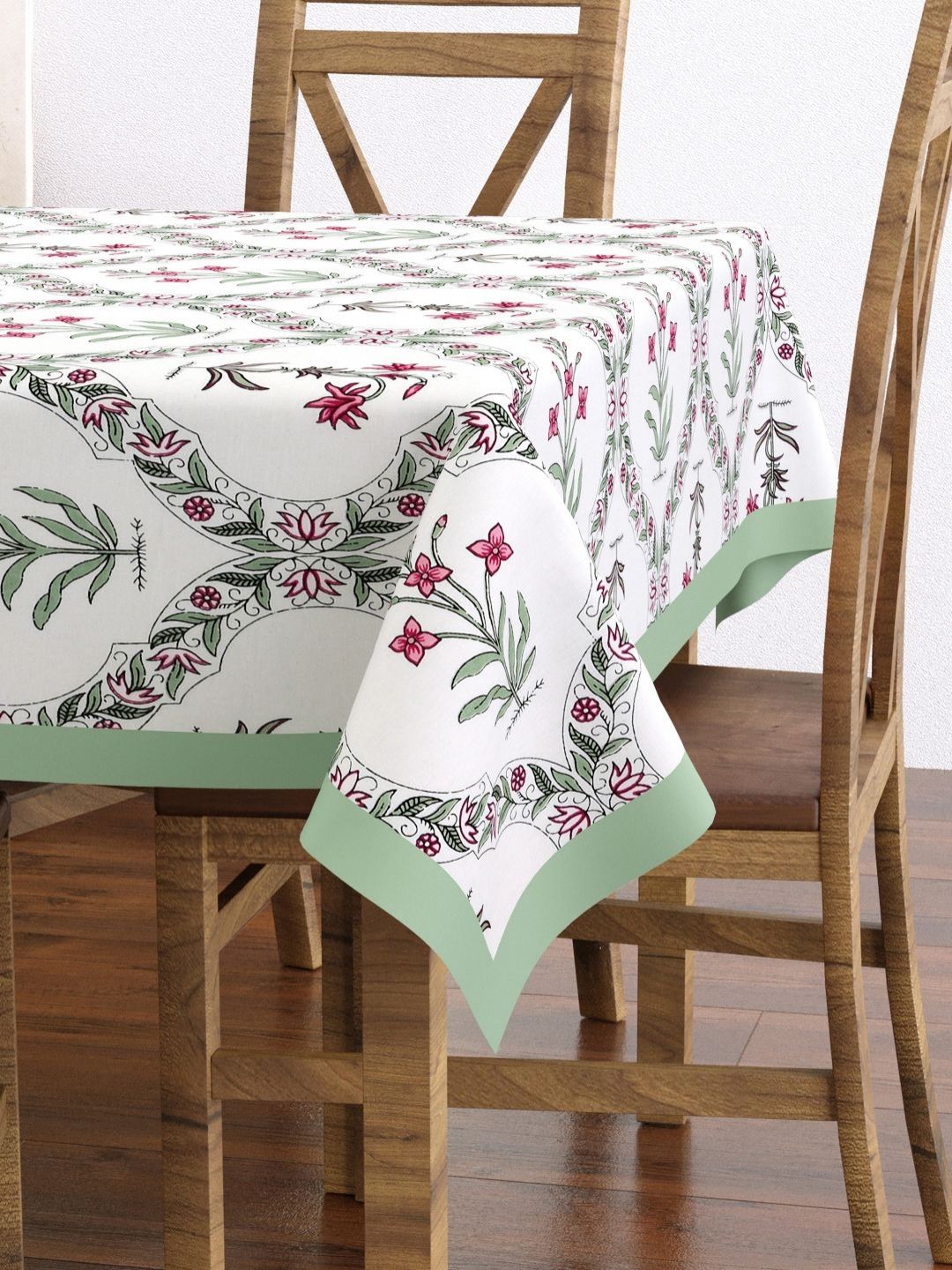 BLOCKS OF INDIA Green Ethnic Motifs Cotton 6-Seater Table Cover-picture-34