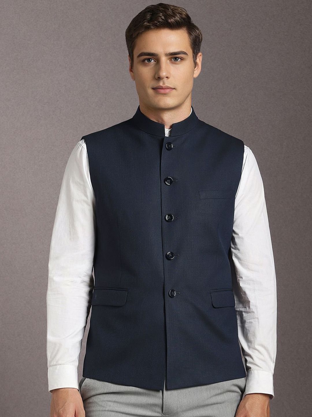 Louis Philippe Textured Woven Nehru Jacket-picture-10