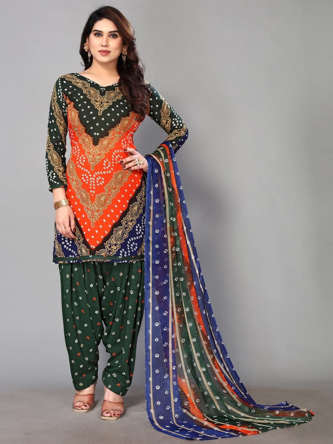 Unstitched Printed Cotton Blend Kurta & Patiyala Dress Material with Dupatta-image-37
