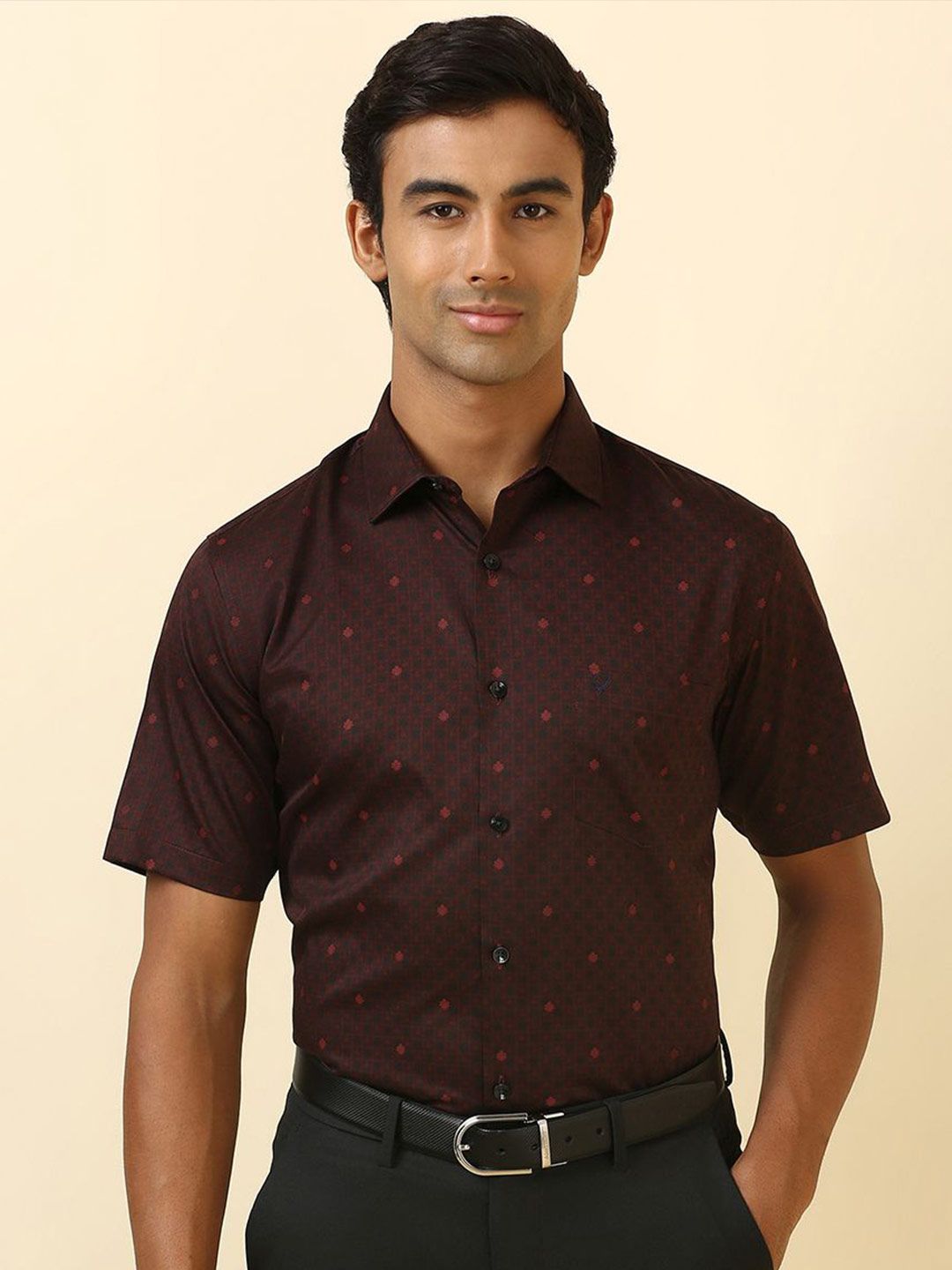 Allen Solly Men Slim Fit Geometric Printed Spread Collar Pure Cotton Formal Shirt-image-3