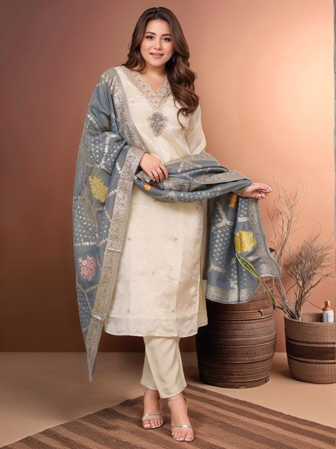 Moda Rapido Women Ethnic Motifs Embroidered Kurta with Trousers & Dupatta