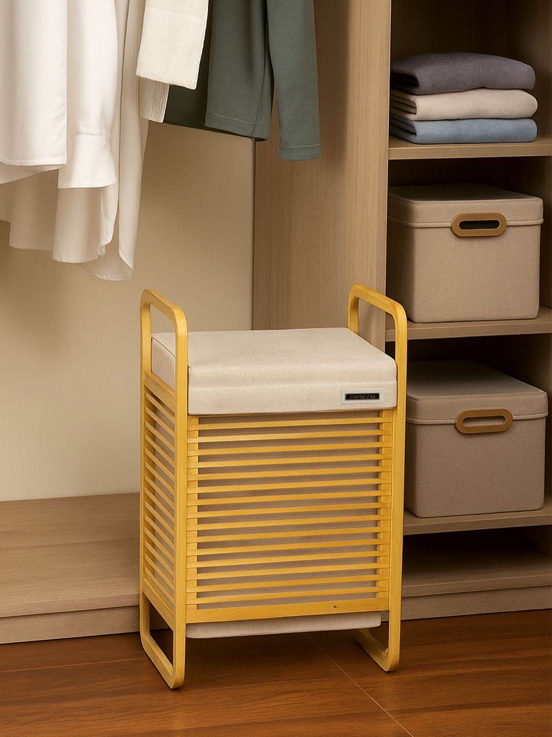 OBSESSIONS White & Beige Large Foldable Laundry Storage Basket-image-47