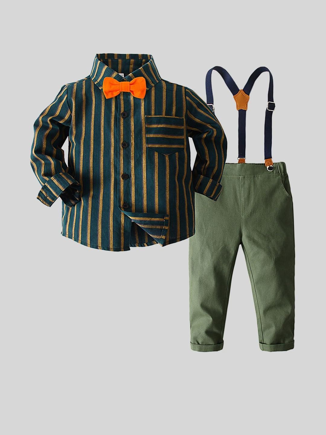 LULU & SKY Boys Striped Pure Cotton Shirt With Suspender Trousers-image-24