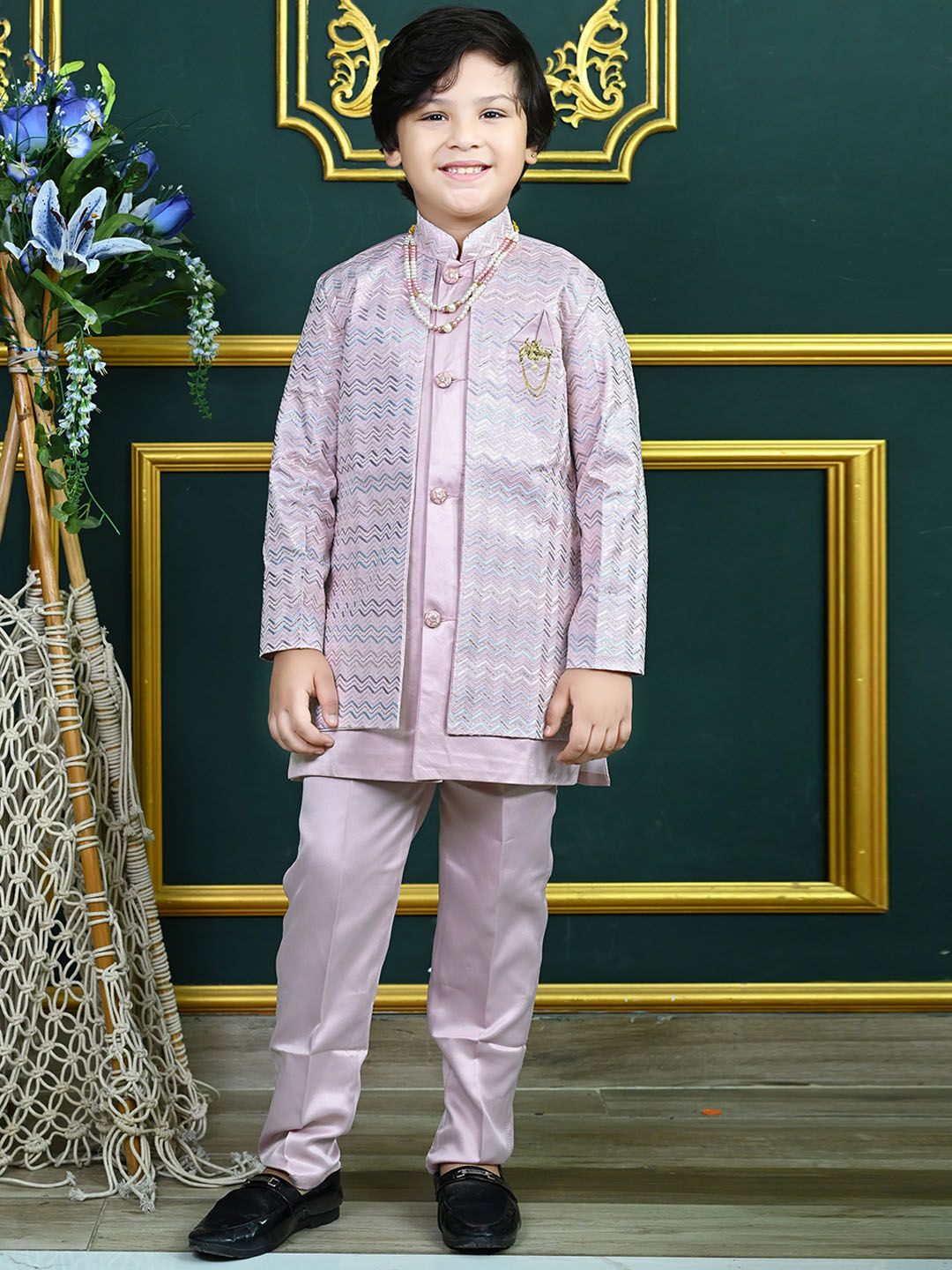 BT DEZINES Boys Embroidered Sequined Sherwani Set-picture-51