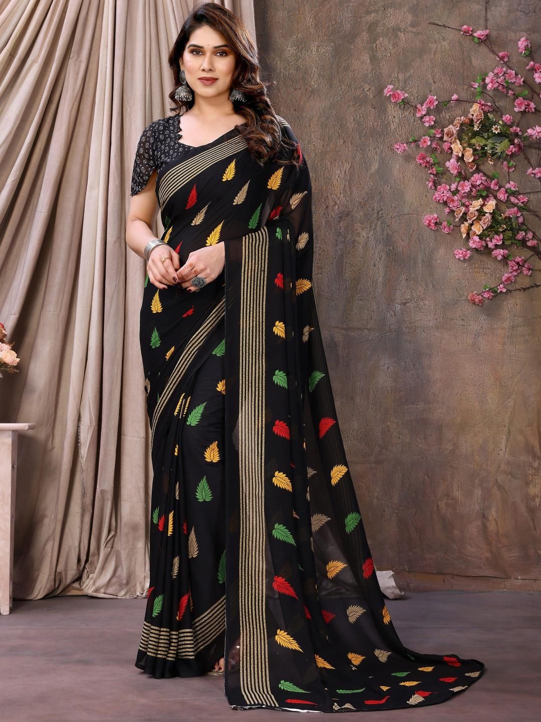 Panzora Floral Poly Georgette Saree-picture-10