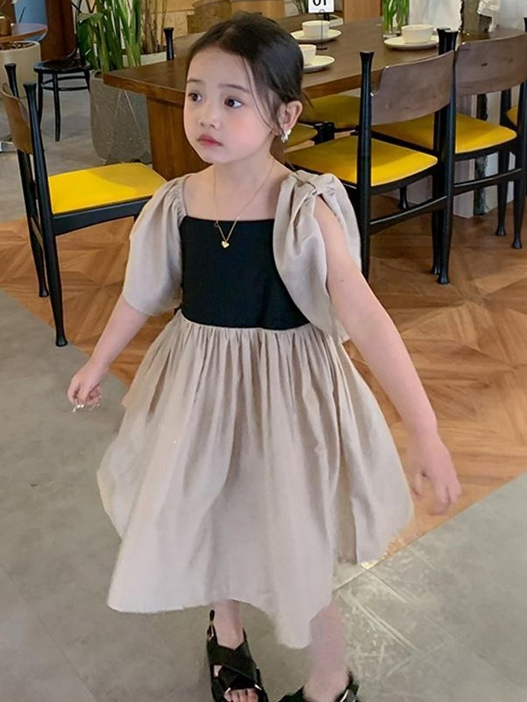 LULU & SKY Girls Colourblocked Square Neck Fit & Flare Dress-picture-33