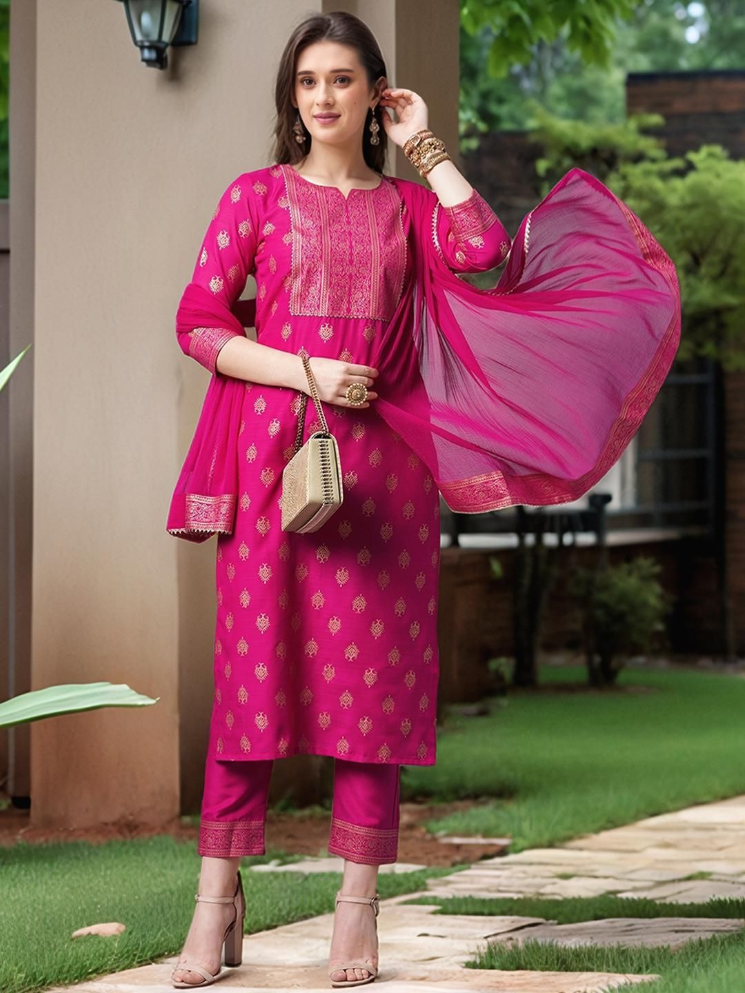 Women Viscose Rayon Yellow Kurta set