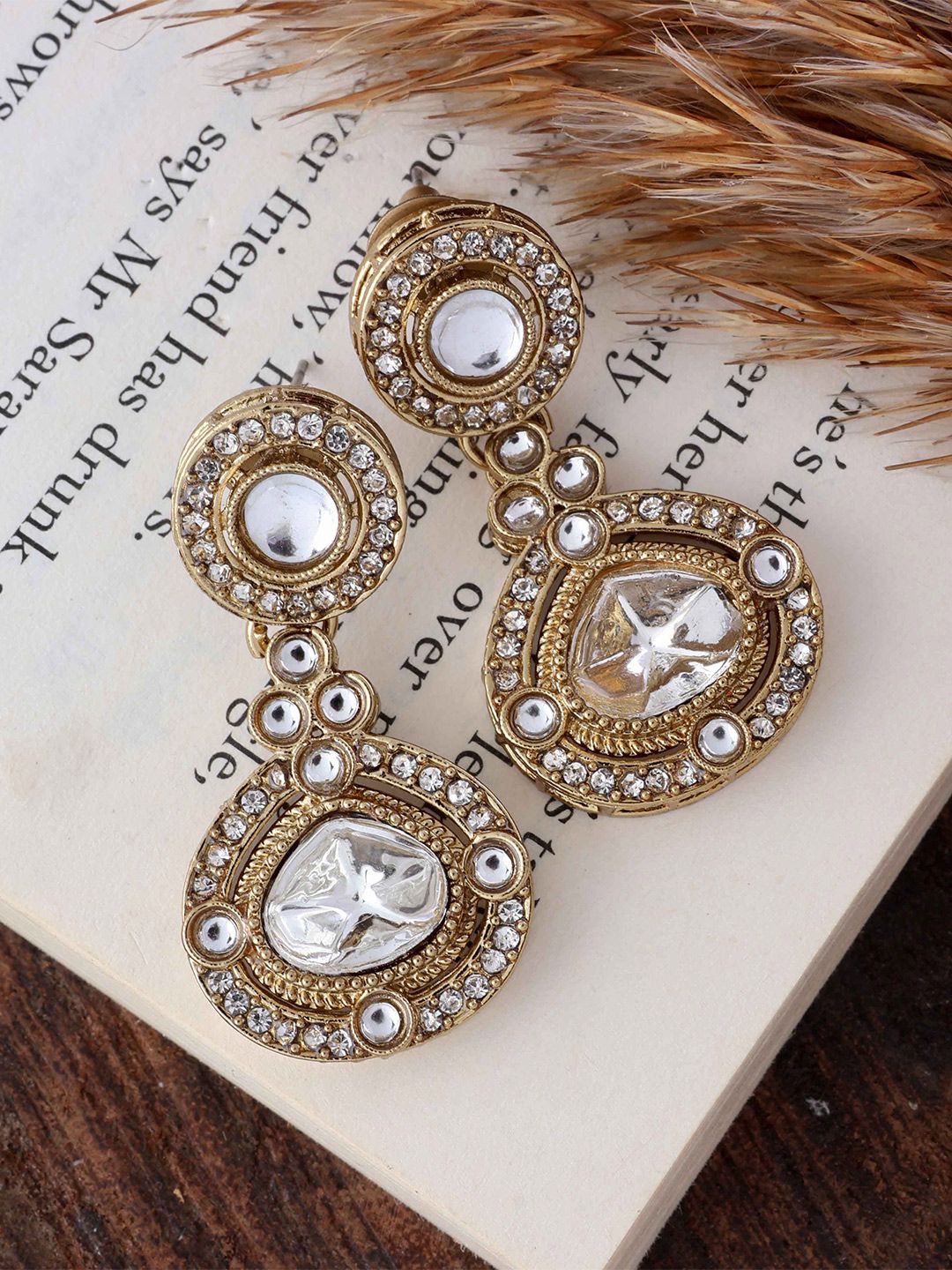 SHONA'S STYLE Brass-Plated Zircon Studded Circular Shaped Drop Earrings-picture-25