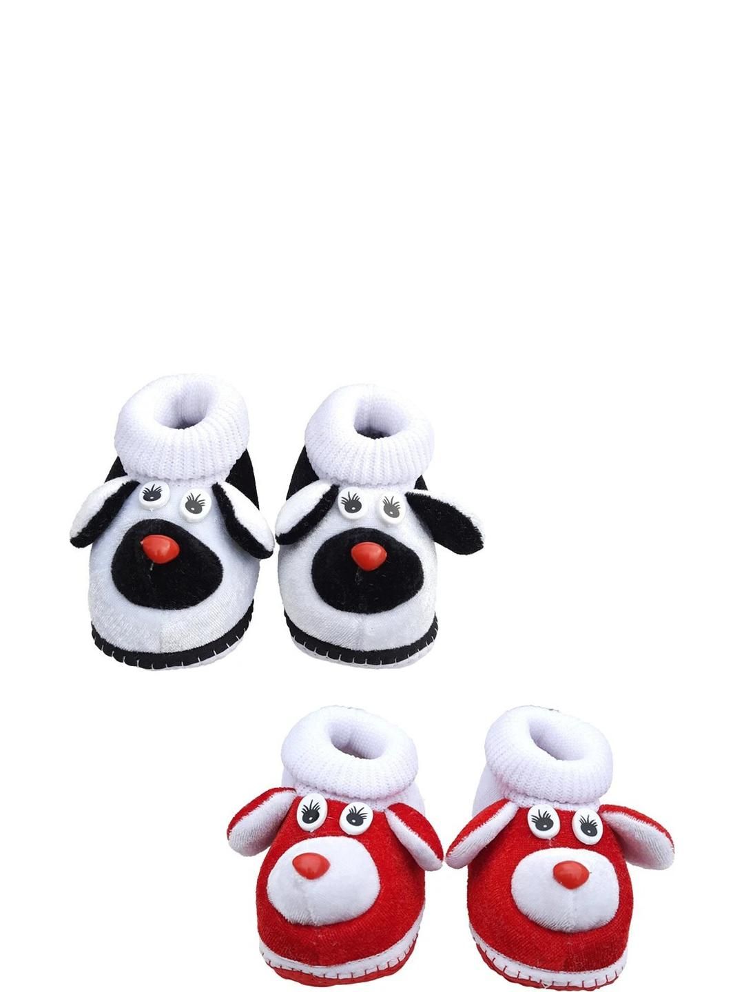 LMN CHILD CARE Pack of 2 Unisex Kids White & Red Dog Pattern Booties-image-23
