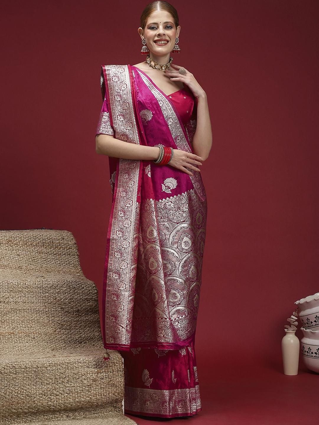 Sangria Ethnic Motifs Woven Design Zari Saree With Unstitched Blouse-picture-23