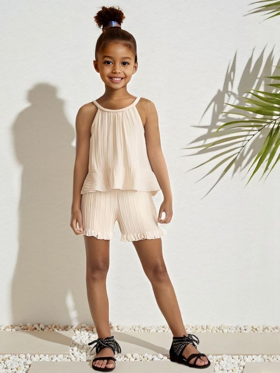 LULU & SKY Girls Striped Shoulder Straps Top with Shorts-picture-27