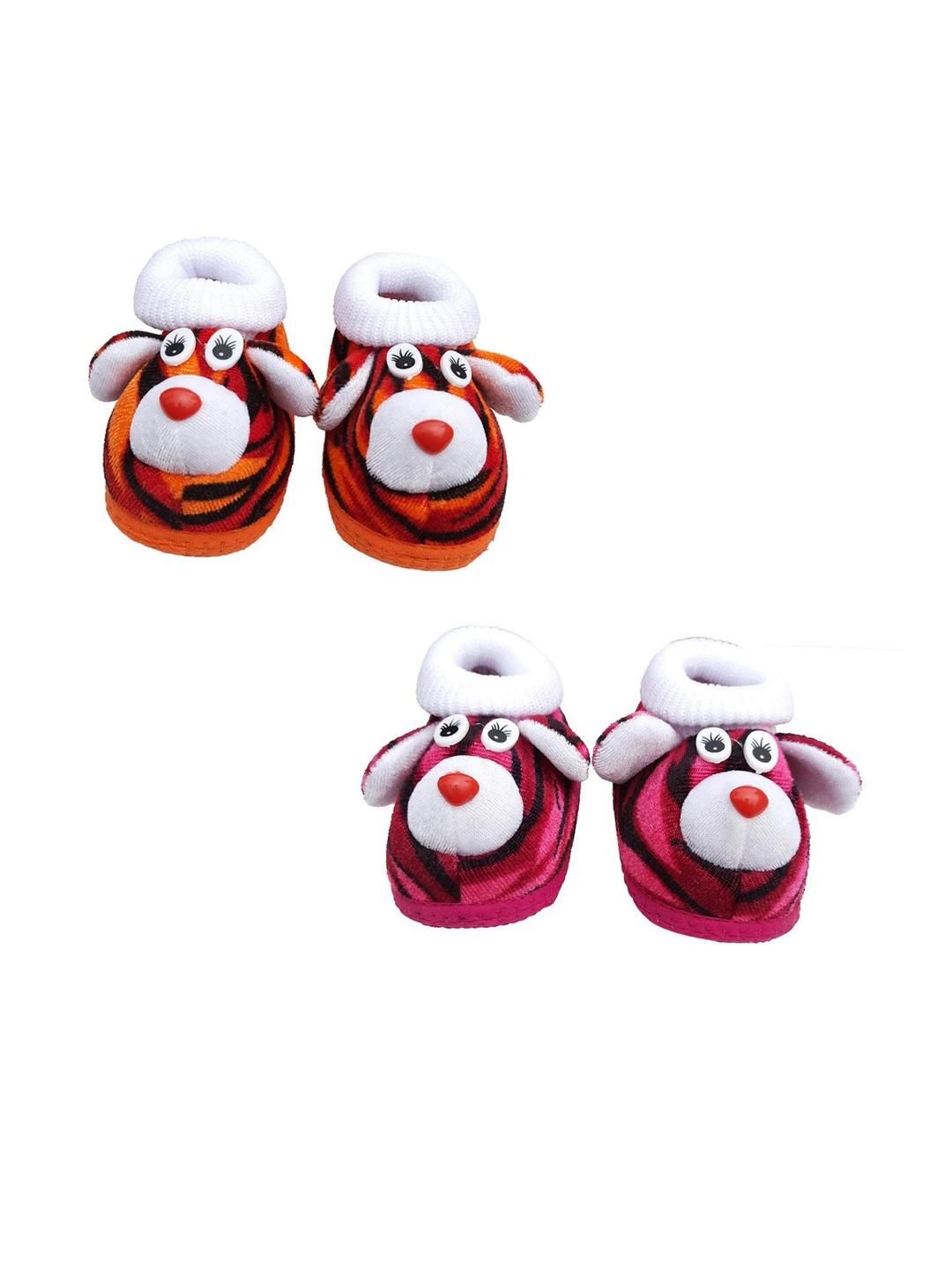 LMN CHILD CARE Unisex Kids Orange & Pink Set Of 2 Printed Cotton Booties-picture-41