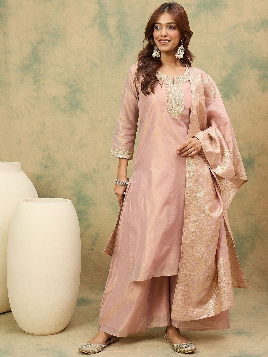 Varanga Women Ethnic Motifs Yoke Design Top with Palazzo & Dupatta