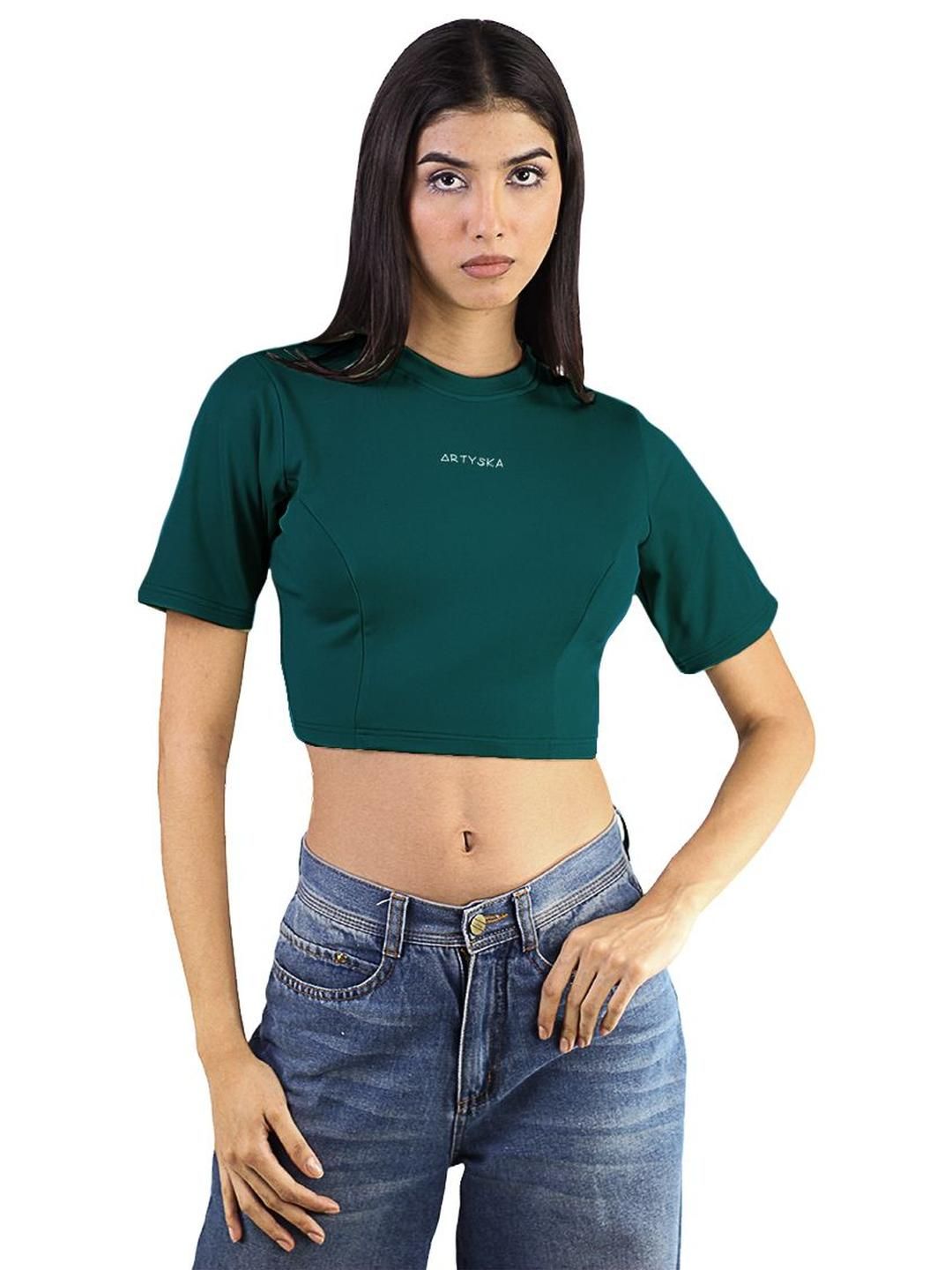 ARTYSKA Women Brand Logo Printed Round Neck Crop Top-picture-27