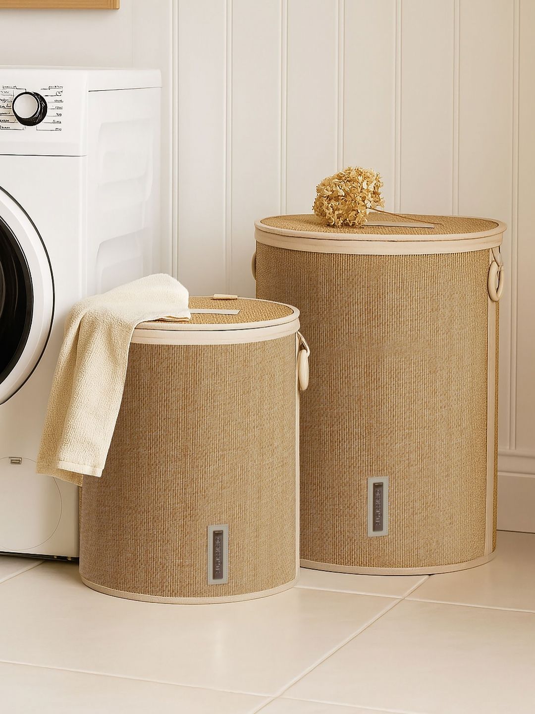 OBSESSIONS 2-Pcs Beige & White Foldable Laundry Storage Basket-picture-29