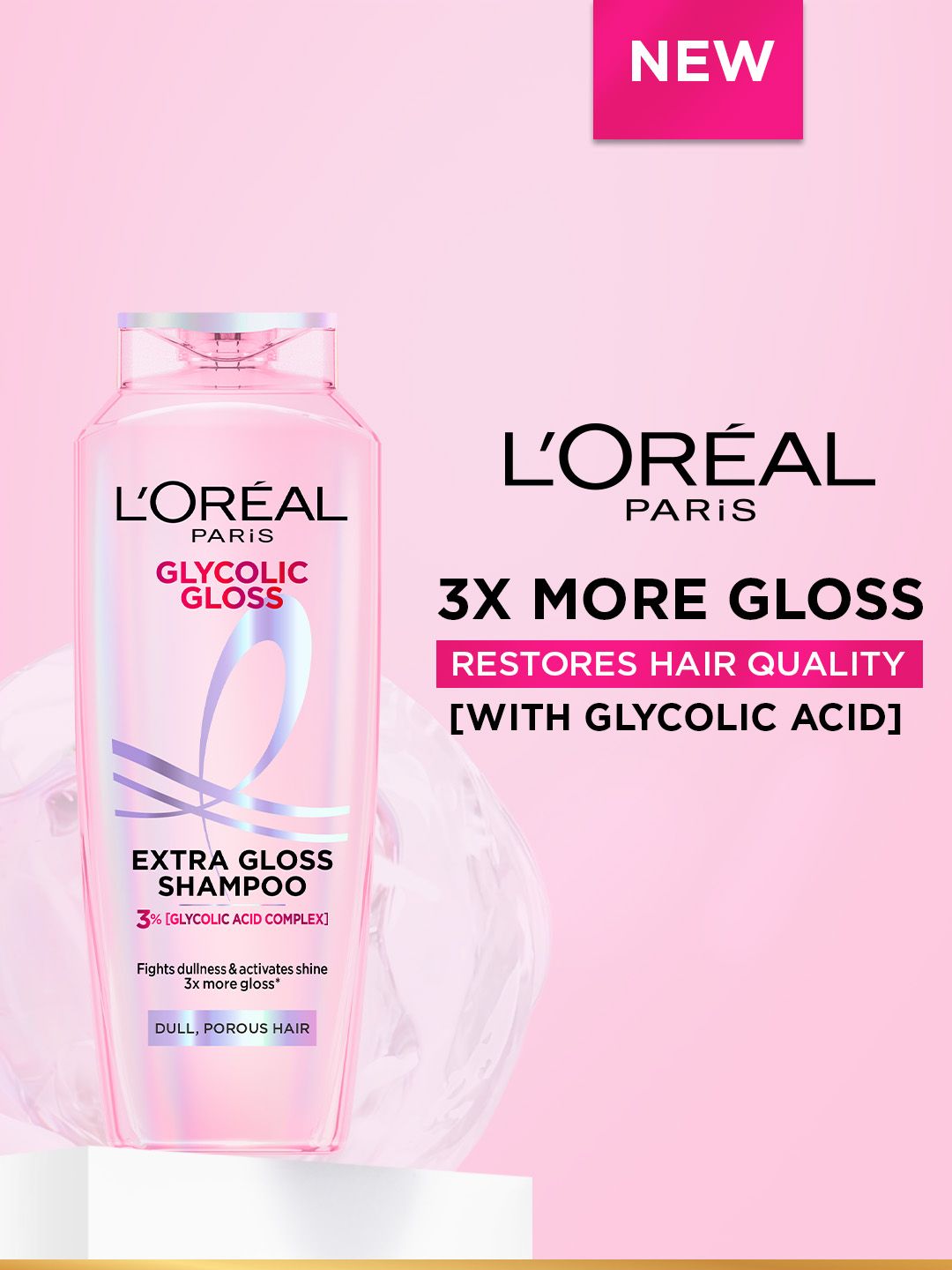 LOreal Paris Glycolic Gloss Shampoo with Glycolic Acid for Dull & Porous Hair - 340 ml