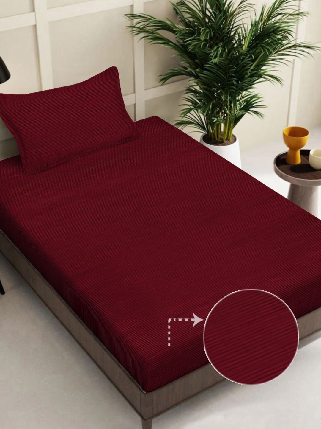 Myntra Elegant Homes Maroon Striped Woollen 300 TC Single Bedsheet Set-2.25mX1.50m-image-48