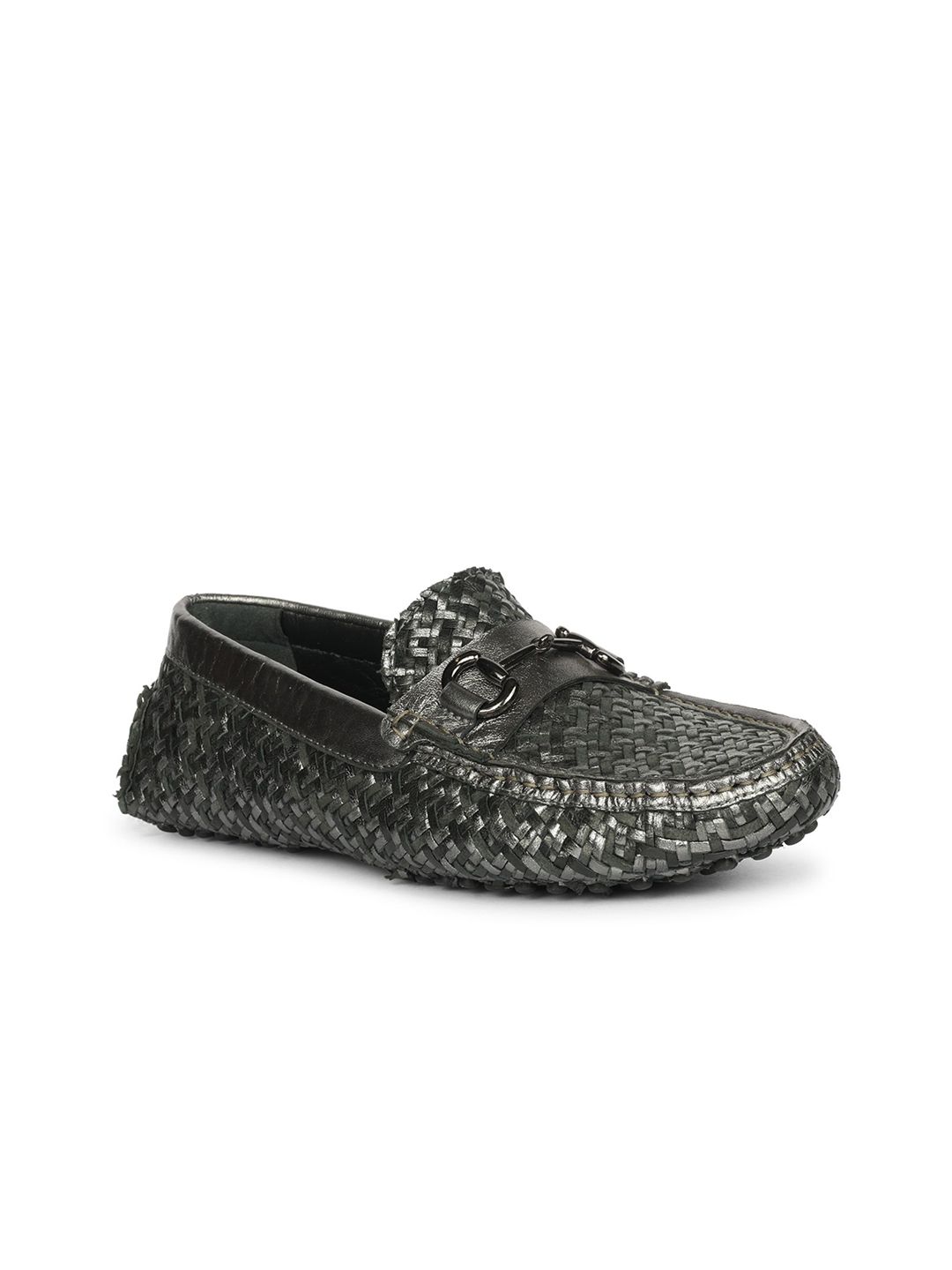 Saint G Women Woven Design Leather Slip-On Round Toe Loafers-image-44