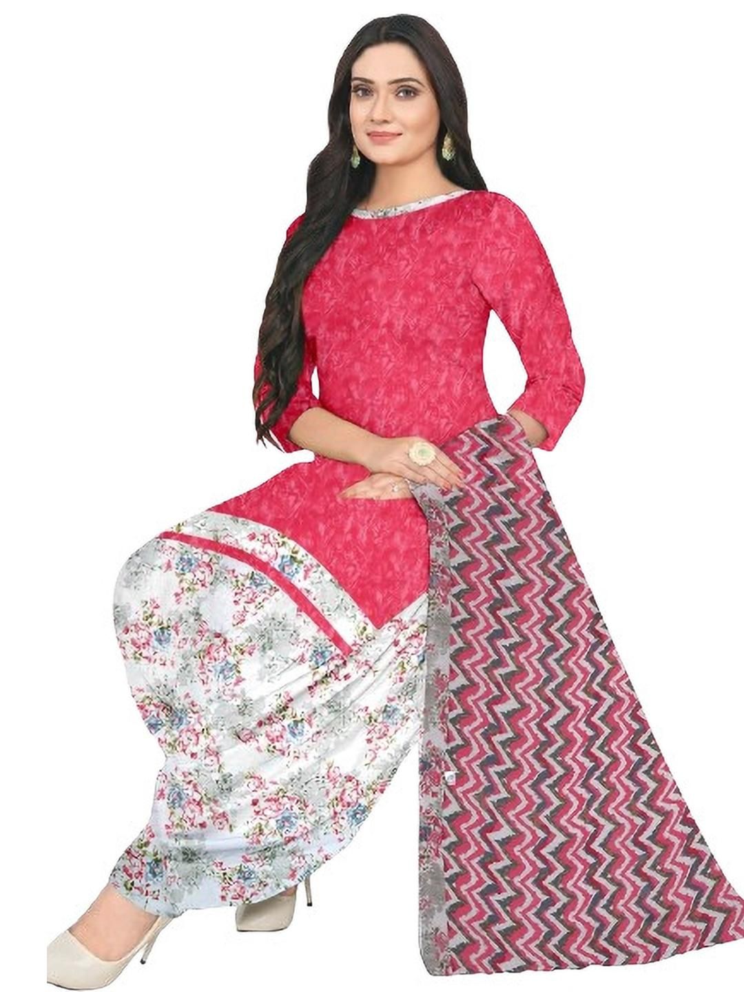 Attigo Printed Unstitched Cotton Blend Kurta & Patiyala Dress Material-image-48
