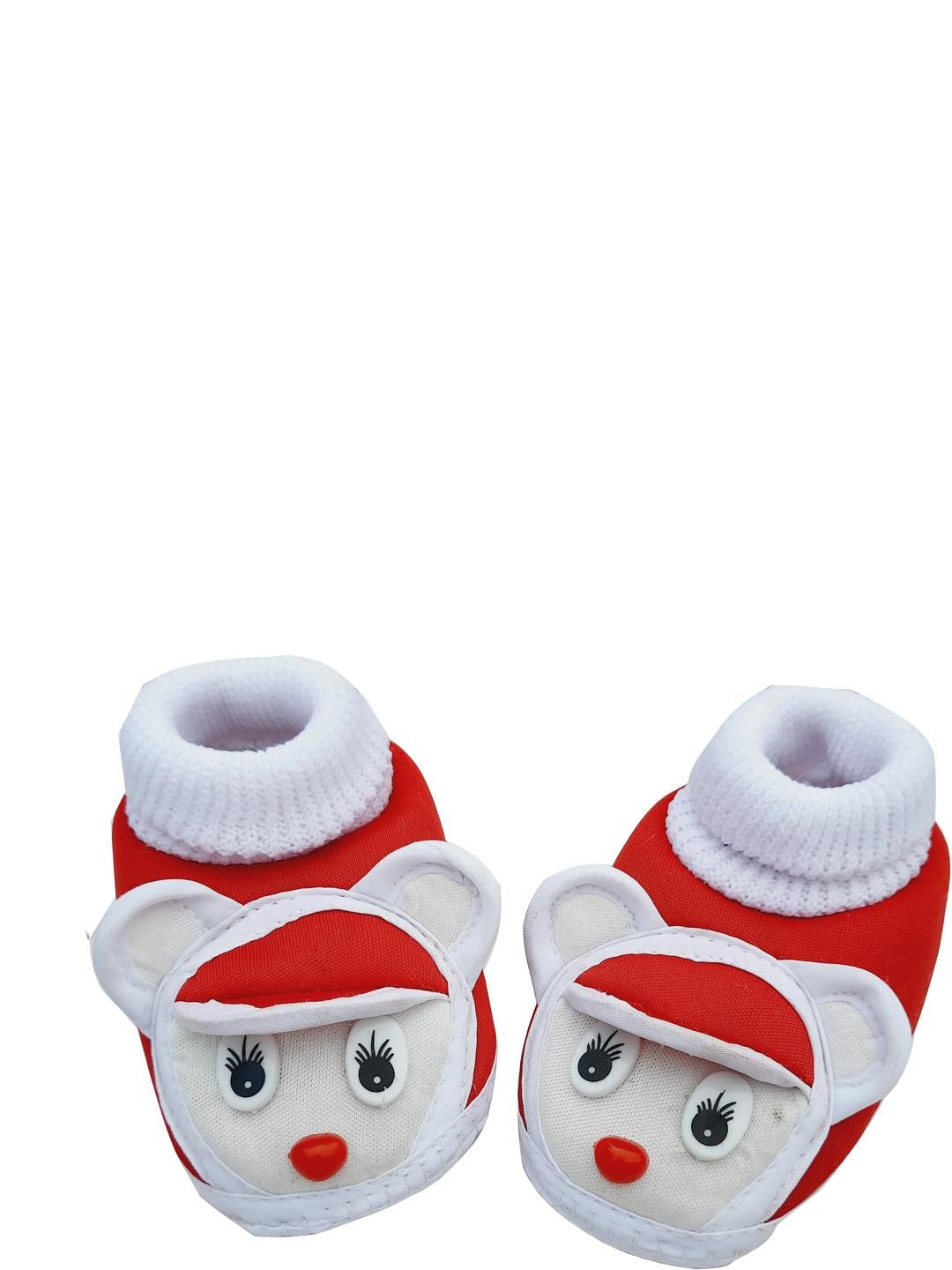 LMN CHILD CARE Unisex Kids Red & White Printed Cotton Booties-picture-19
