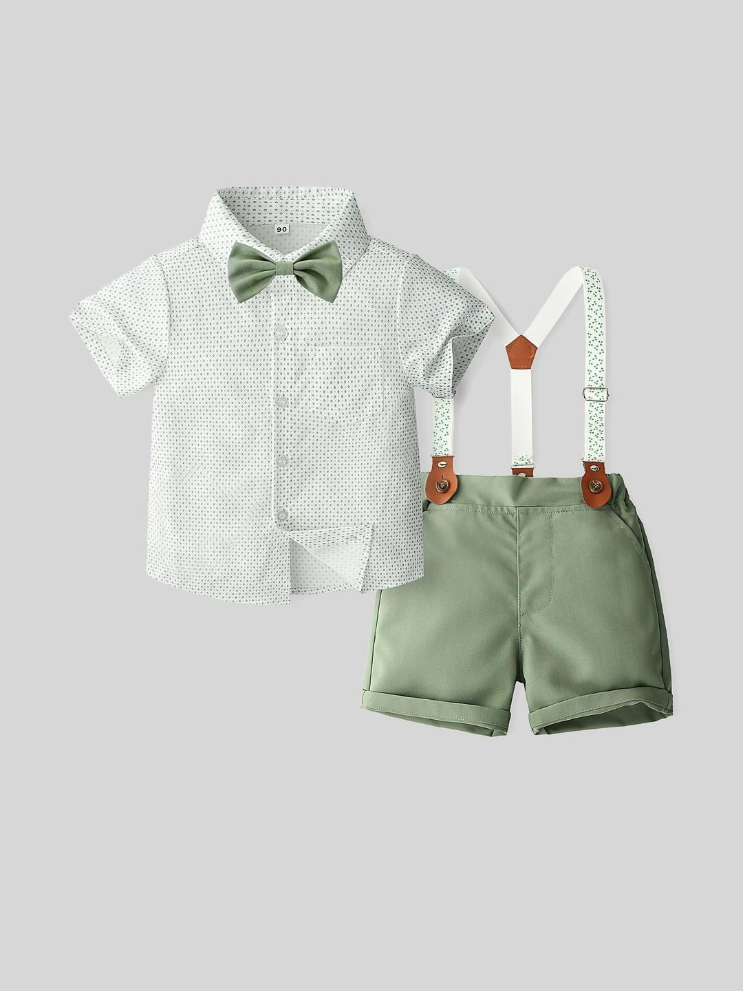 LULU & SKY Boys Micro Ditsy Printed Shirt With Suspender Shorts-picture-11