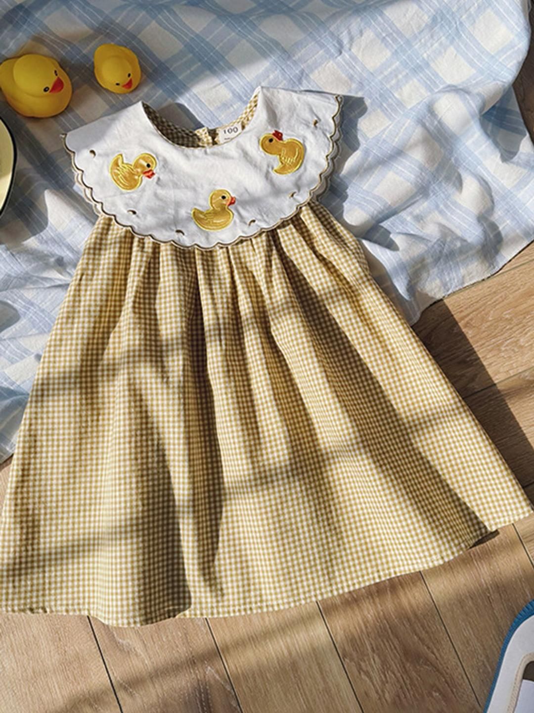 LULU & SKY Girls Checked Embroidered Cape Sleeve A-Line Dress-picture-37