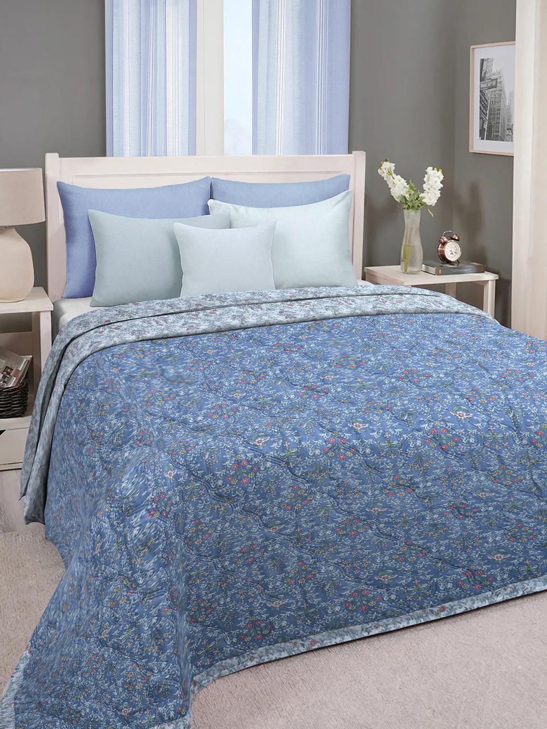 Myntra Elegant Homes Blue & White Floral AC Room 350 GSM Double Bed Comforter-picture-15