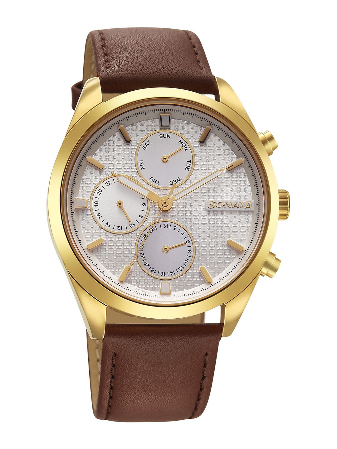 Sonata Men Brass Dial & Leather Straps Analogue Watch 7155YL01-picture-40