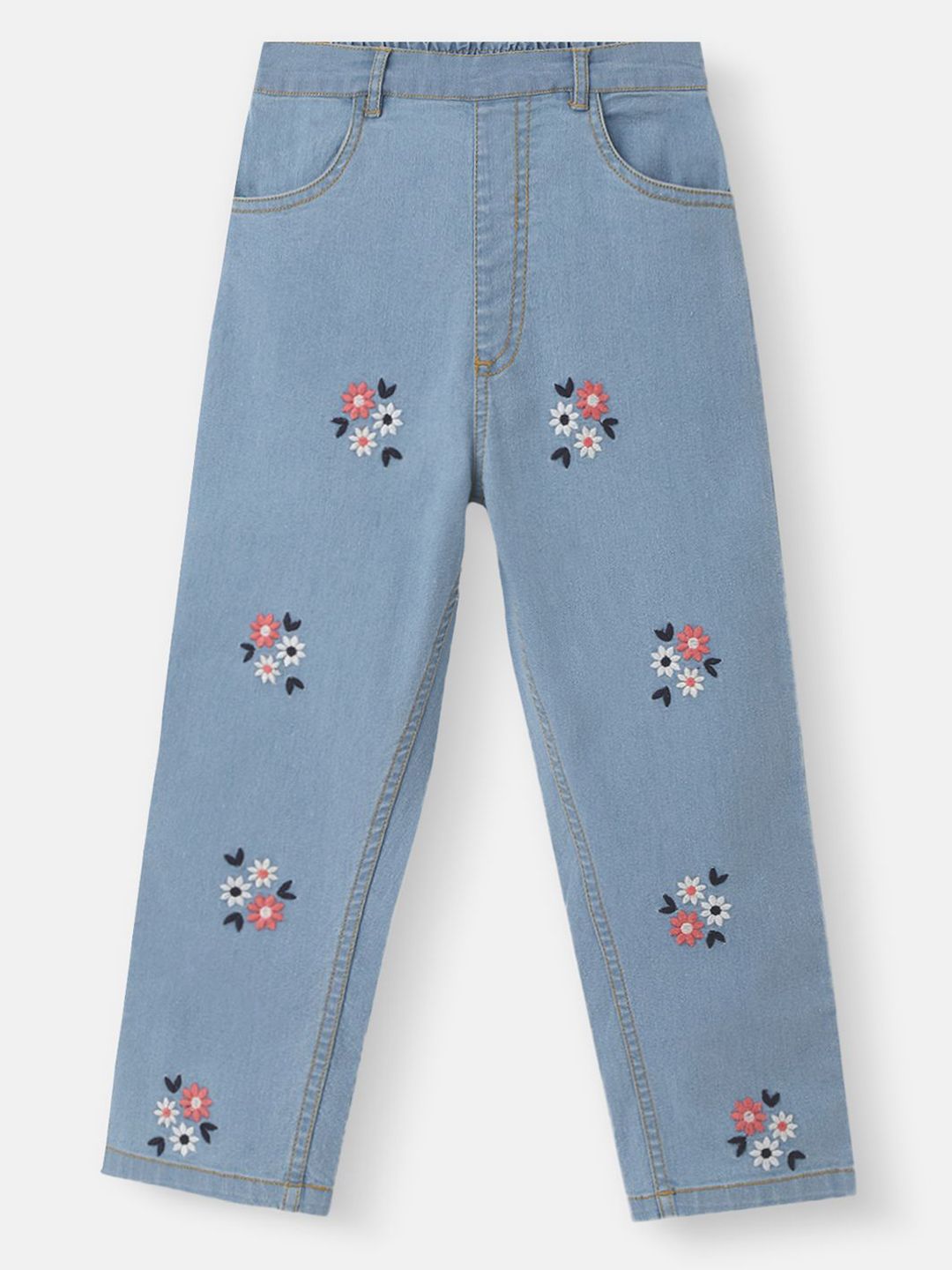 Nauti Nati Girls Floral Embroidered Comfort Regular Fit Mid-Rise Jeans-picture-51