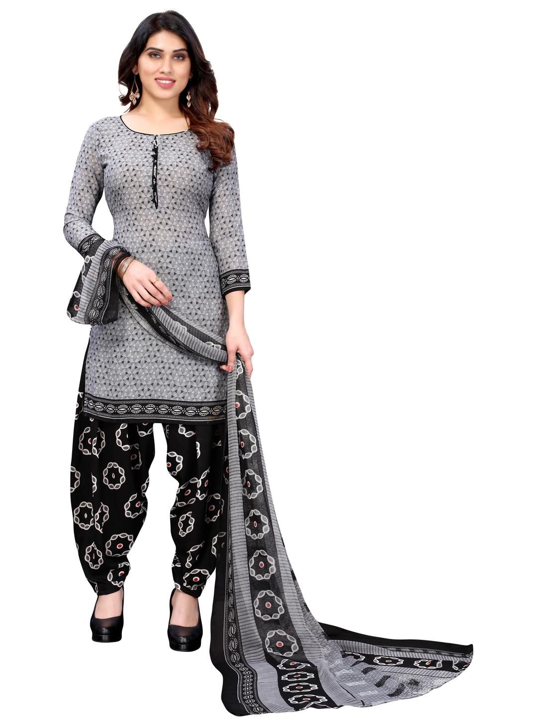 Unstitched Printed Cotton Blend Kurta & Patiyala Dress Material with Dupatta-image-26