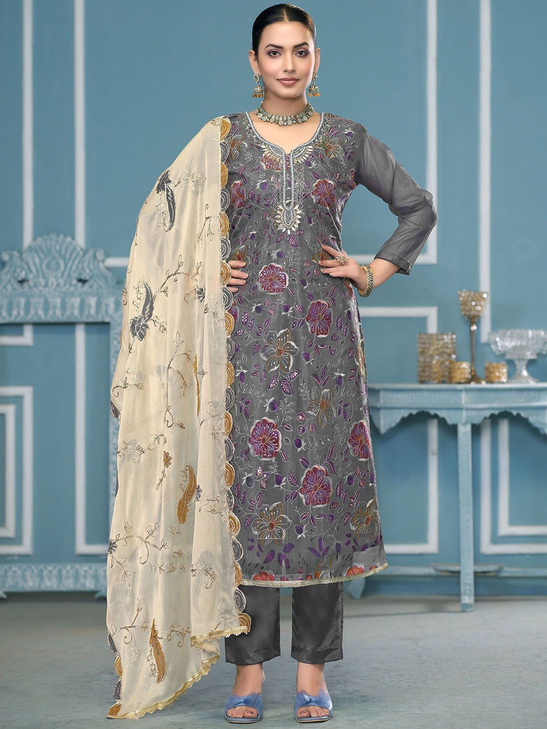 Maroosh Printed Organza Unstitched Dress Material-picture-5