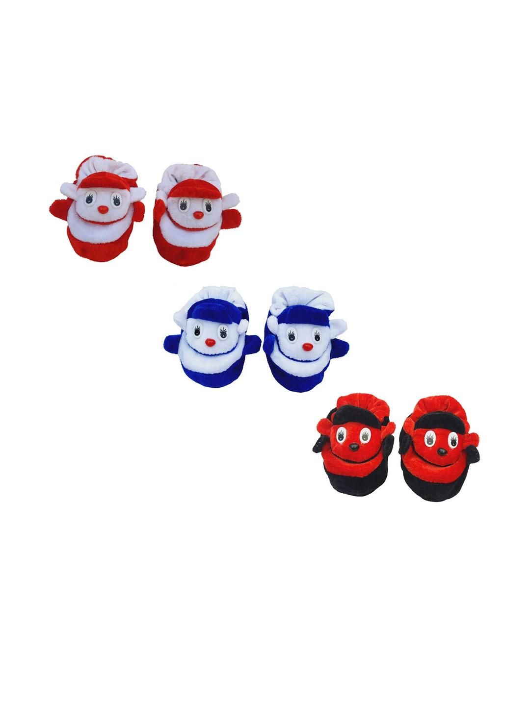 LMN CHILD CARE Unisex Kids Black Red & Blue Set Of 3 Printed Cotton Booties-image-25