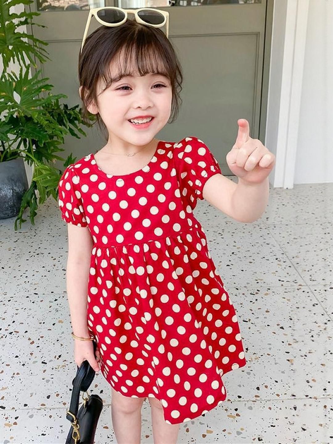 LULU & SKY Girls Cotton Polka Dots Printed Fit and Flare Dress-image-40