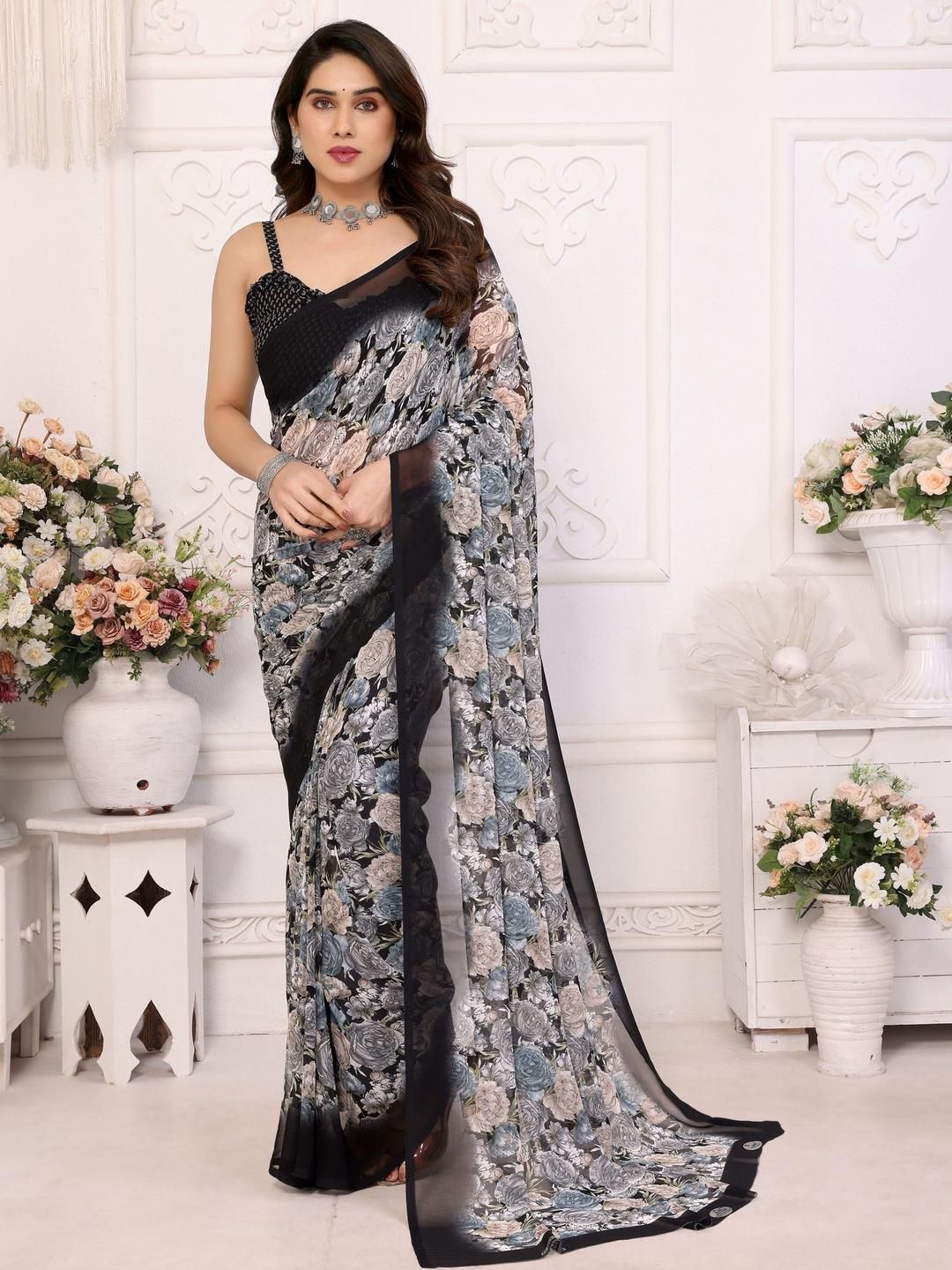 Panzora Floral Poly Georgette Saree-picture-16