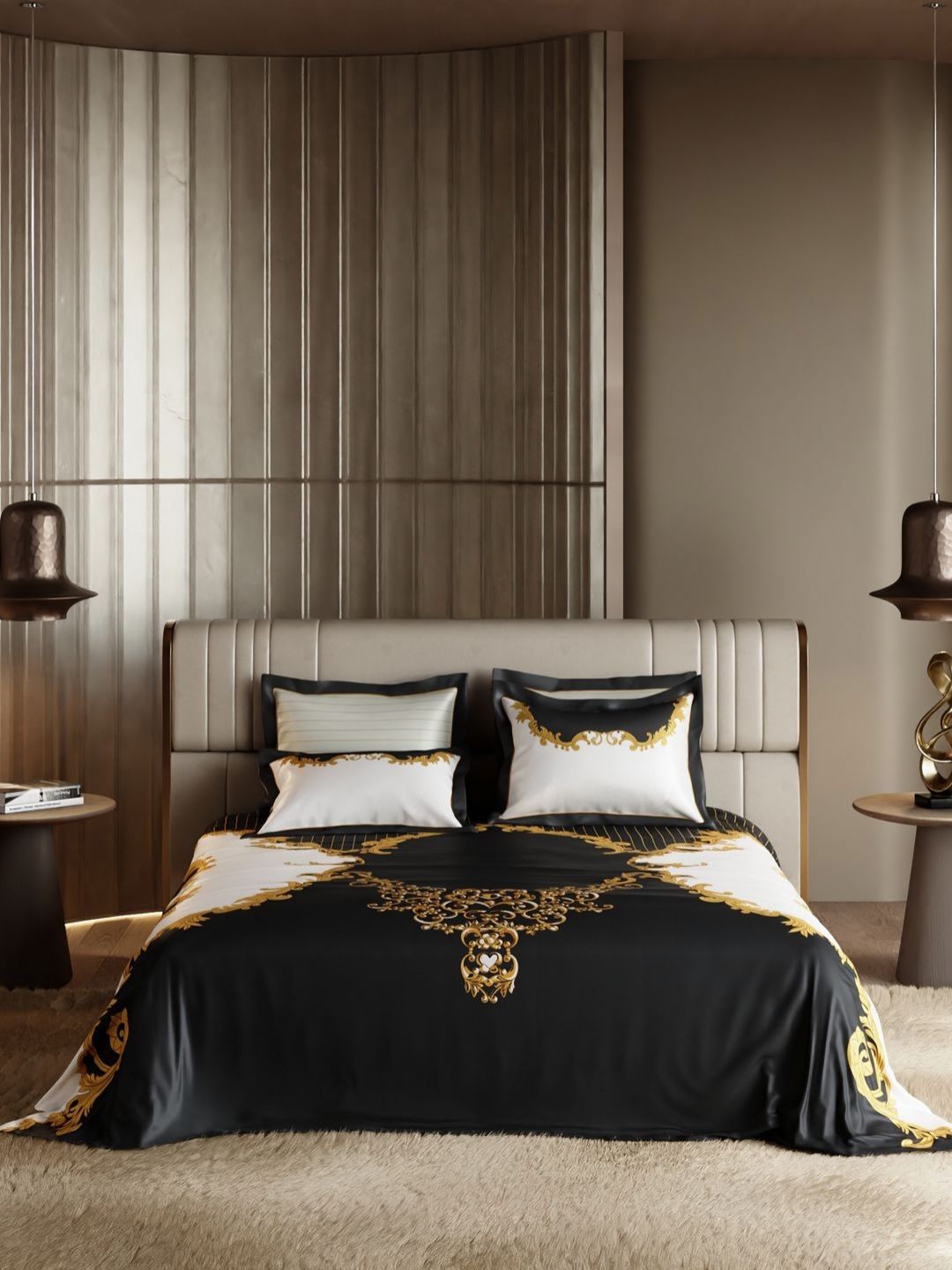 Stoa Paris Black & Brown 300 TC Bedsheet with 4 Pillow Covers-image-43