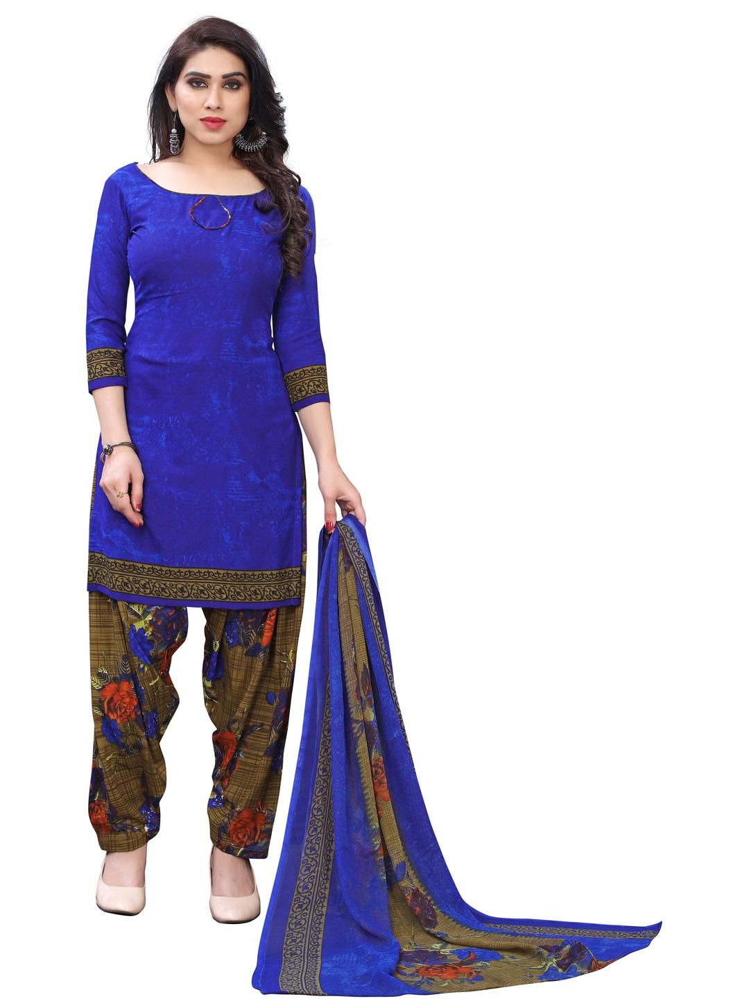 Unstitched Printed Cotton Blend Kurta & Patiyala Dress Material with Dupatta-image-27
