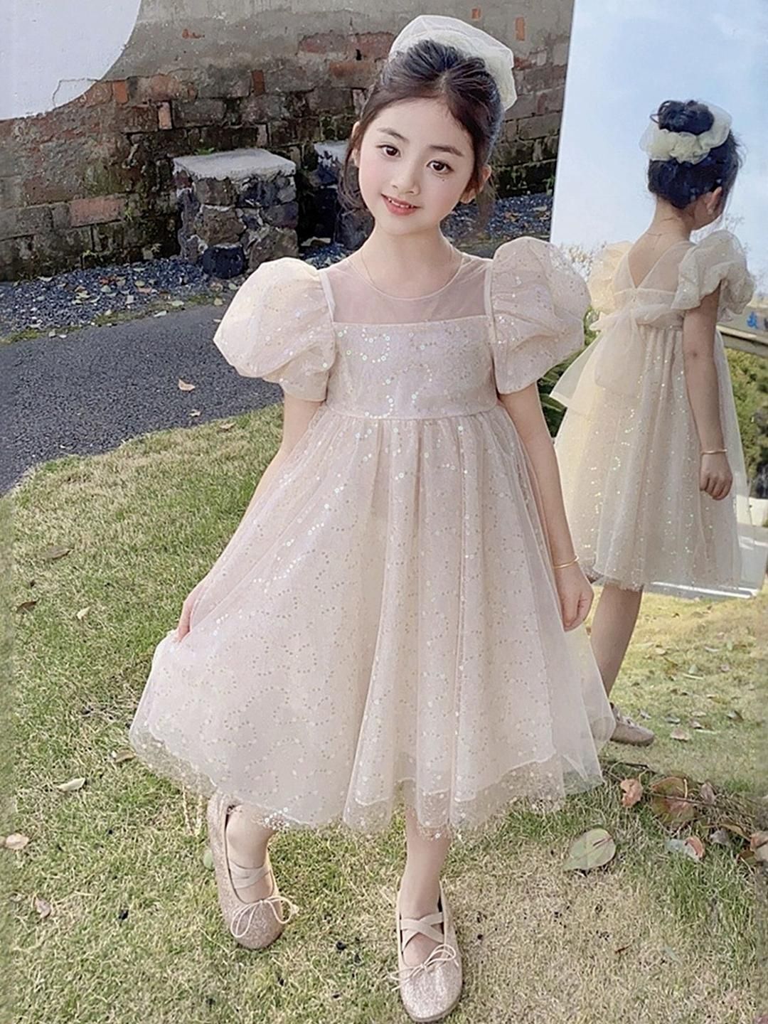 LULU & SKY Girls Embellished Flutter Sleeve Fit and Flare Dress-image-1