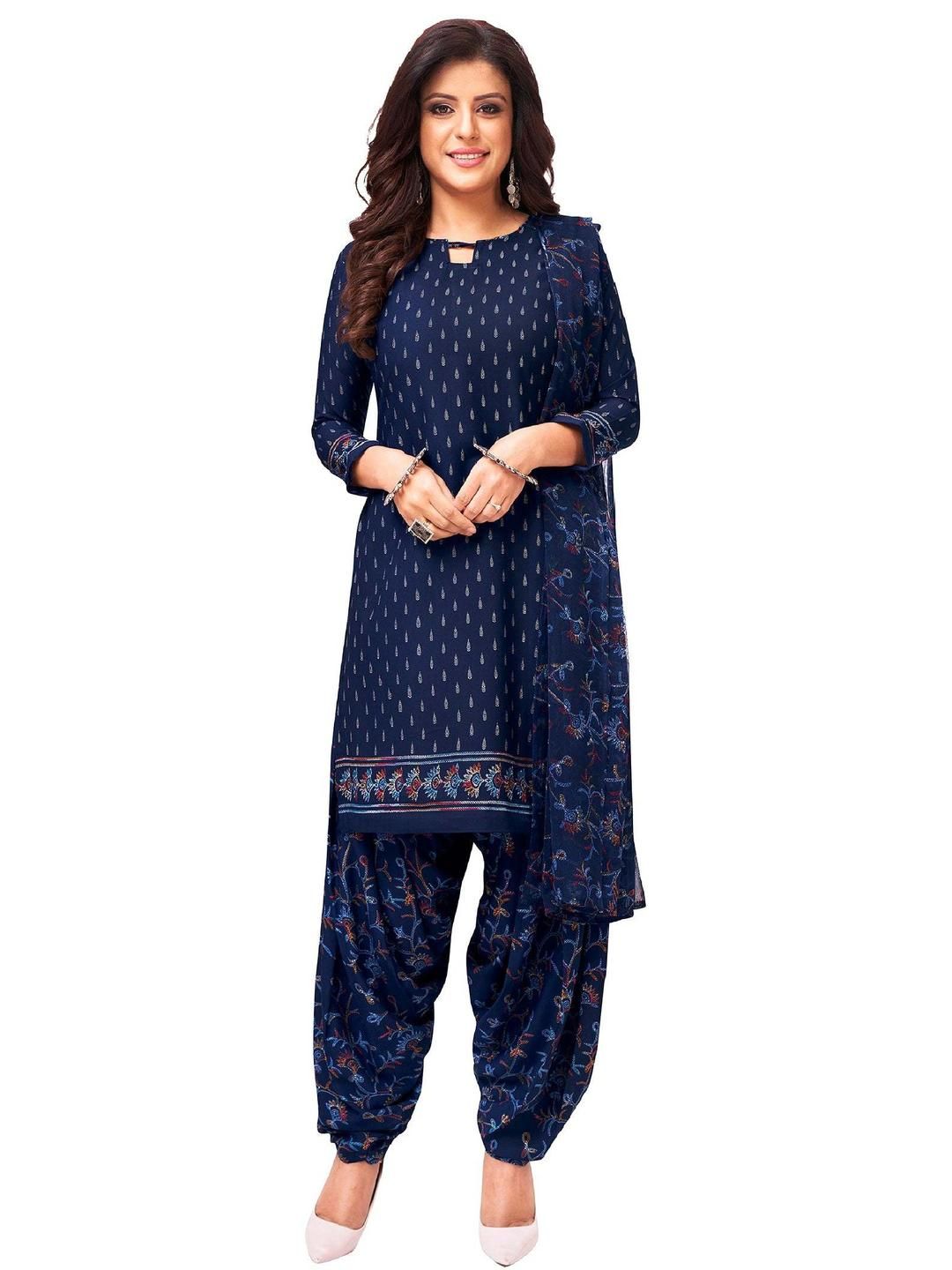 Unstitched Printed Cotton Blend Kurta & Patiyala Dress Material with Dupatta-image-40