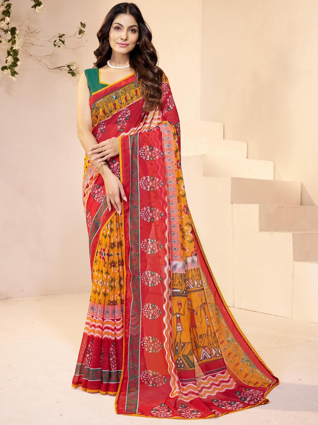 Garden Vareli Ethnic Motifs Printed Pure Georgette Patola Saree-picture-29